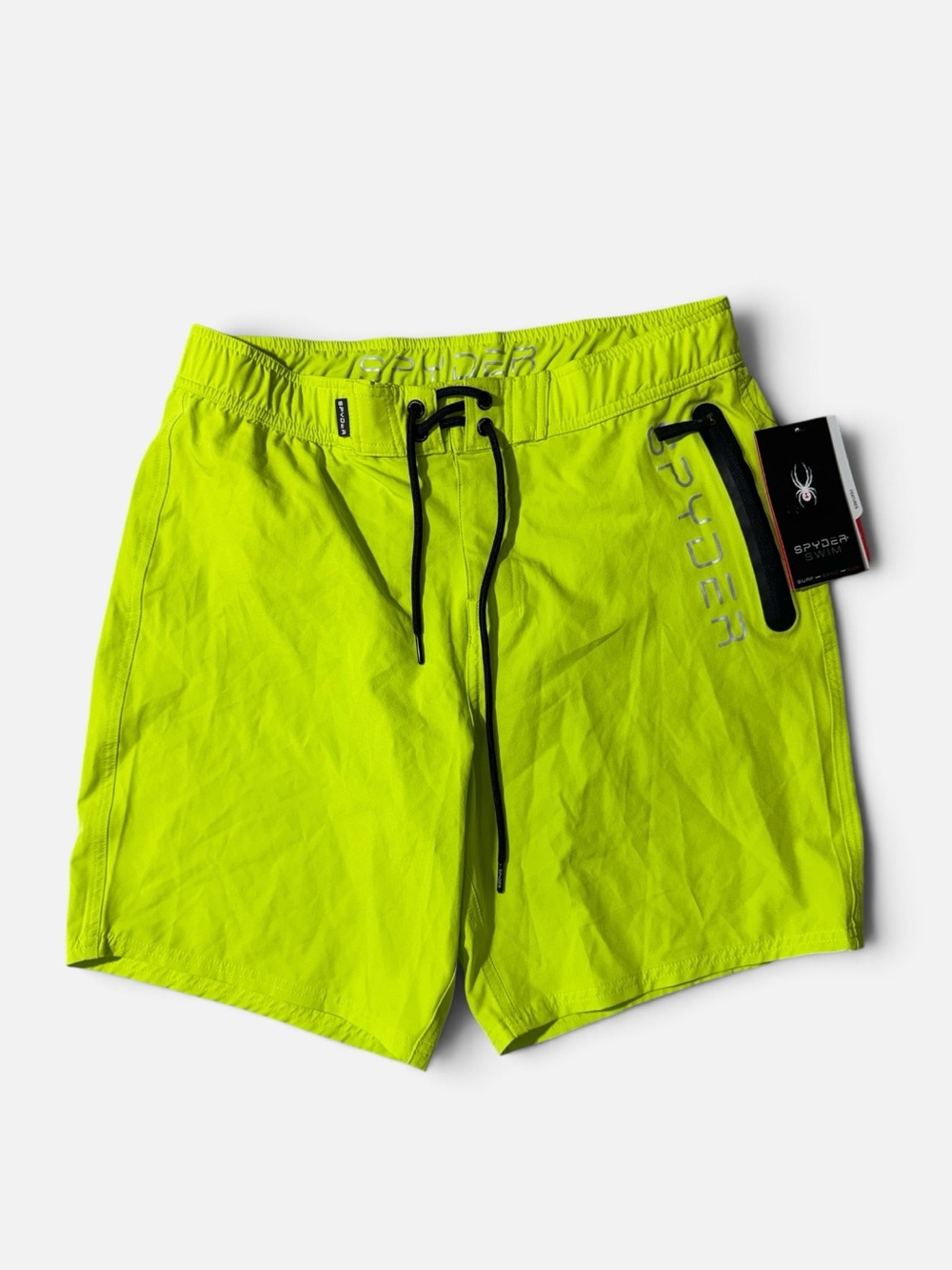 NEW Spyder mens L Large lime green solid swim trunks NWT
